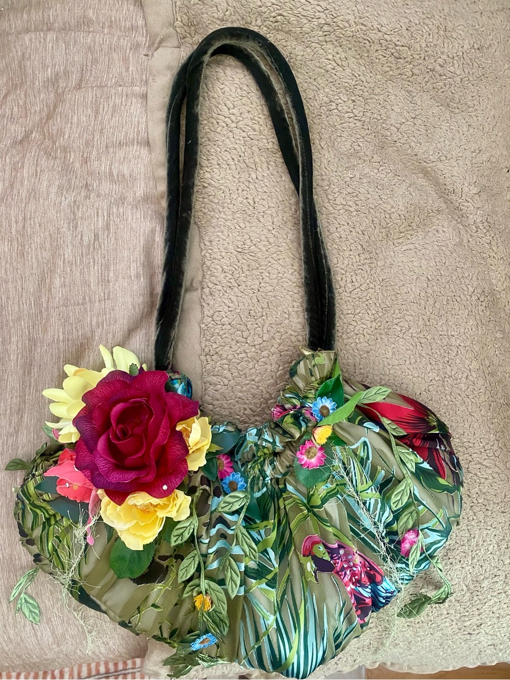 VTG Mary Frances Tropical Floral 3D Rose Hobo Shoulder Bag Whimsigoth Boho